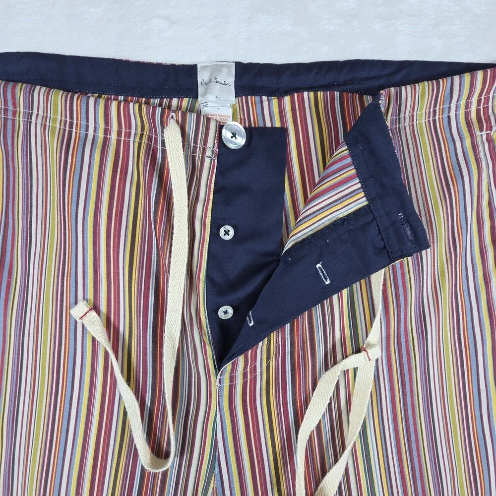 Paul Smith Men's L 2pc Striped Cotton Pajama Set Long Sleeve Button Pockets